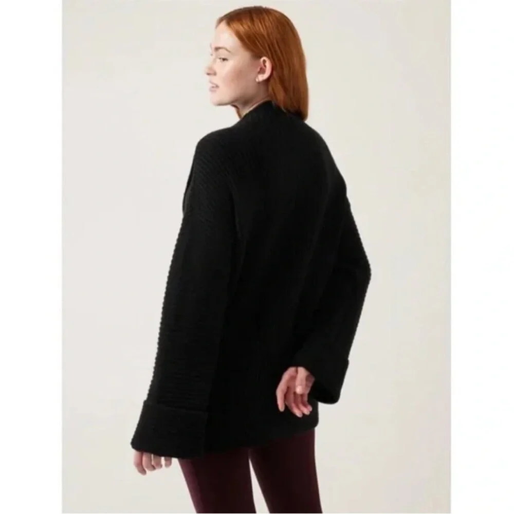 Athleta Black Merino Wool Cashmere Cowl Neck Split Front Sweater Oversized M - Picture 3 of 16
